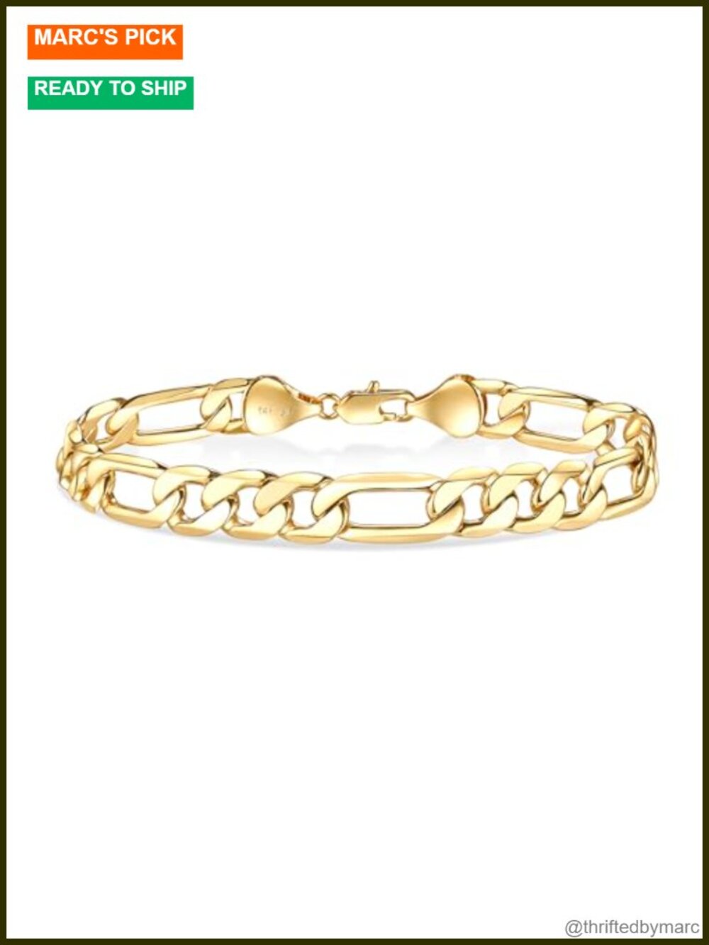 14K Gold Figaro Link Bracelet Diamond-Cut Chain Dainty Jewelry Gift for Men